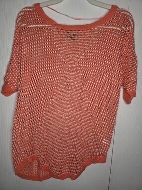 a.n.a Coral-Orange Open Knit Scoop Neck Crochet Short Sleeve Sweater-Petite S